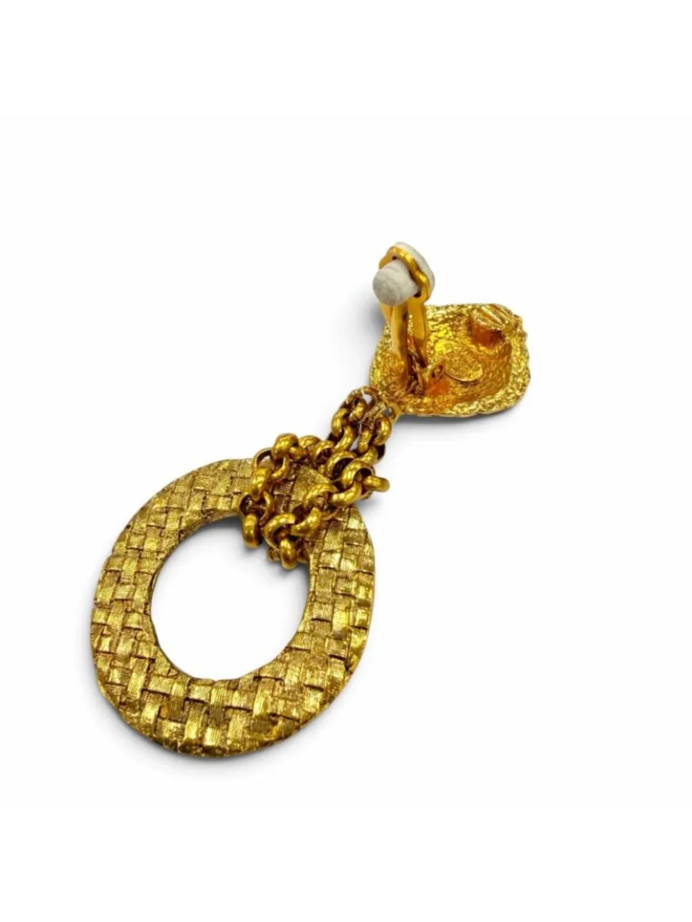 Chanel Vintage 29 Metal CC Logo Chain Hoop Earrings Gold